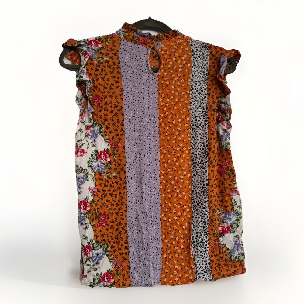 Everleigh Ladies Size S Orange Red Mixed Floral Ruffle Detail Sleeveless Blouse